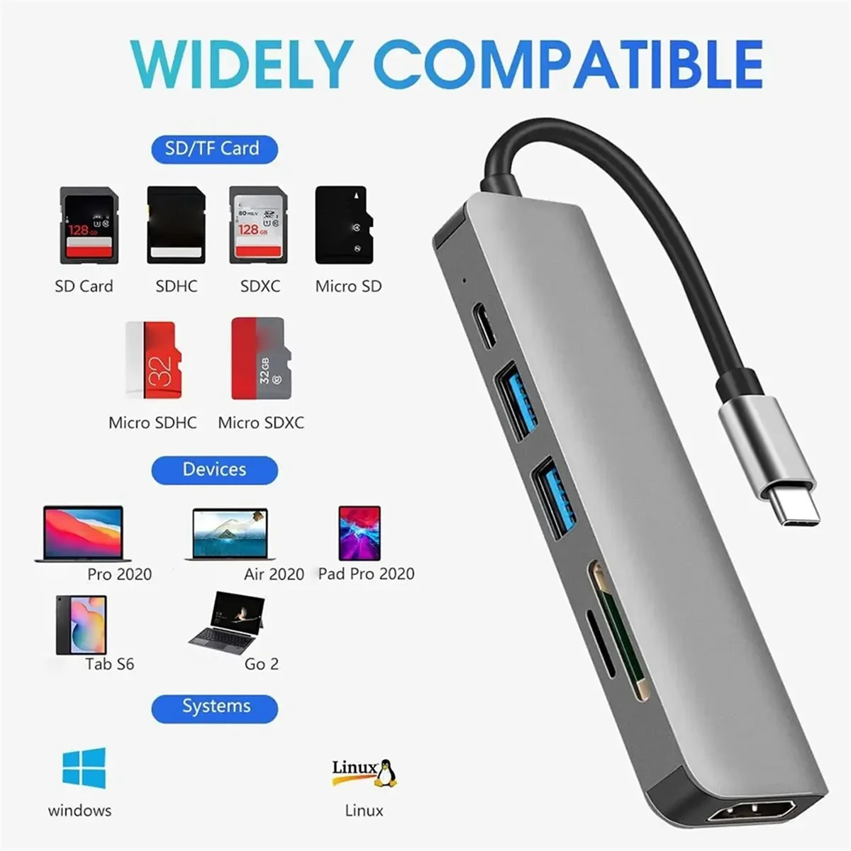 منتج AT59 6 في 1 USB من النوع C Hub متوافق مع HDMI 4K USB 3.0 PD محور شحن سريع إلى إيثرنت Rj45 Lan