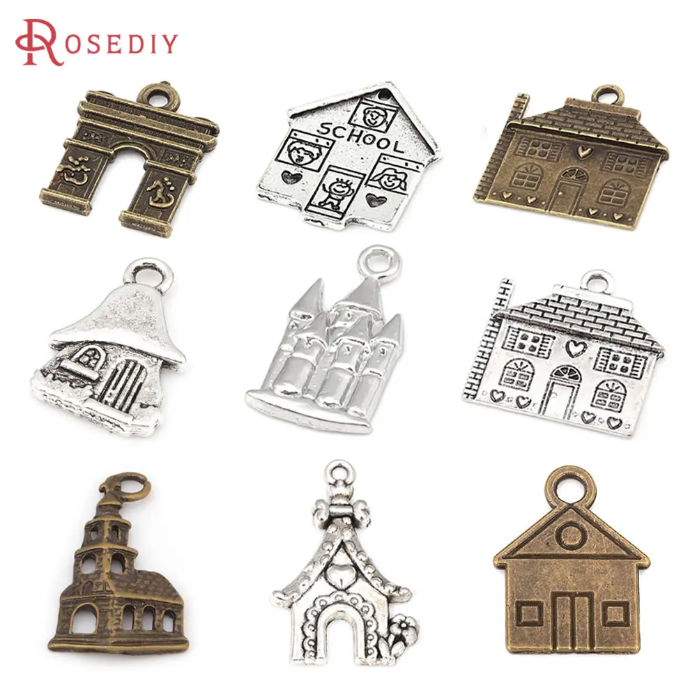 Antique Silver Vintage Style Zinc Alloy House Triumphal Arch Charms Pendants Diy Jewelry Making Necklace Earrings Accessories