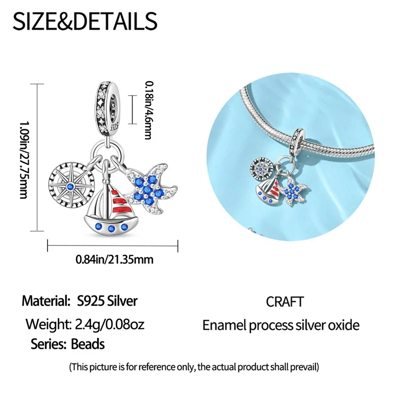 2023 New Ocean Blue Sea Turtle Dangle Bead Fit Original Charms Silver 925 Bracelet DIY Women Gift Fine Jewelry Beads