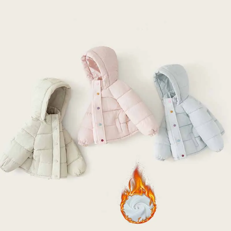 Girls Padded Coats Boys Thicken Down Jackets Winter Casual Cotton Clothes Autumn Children Solid Hooded Outerwear Kid Warm Parkas
