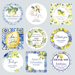 Custom Lemon Bridal Shower Stickers Personalized Watercolor Lemon Themed Thank You Labels for Wedding Birthday Envelope Decor