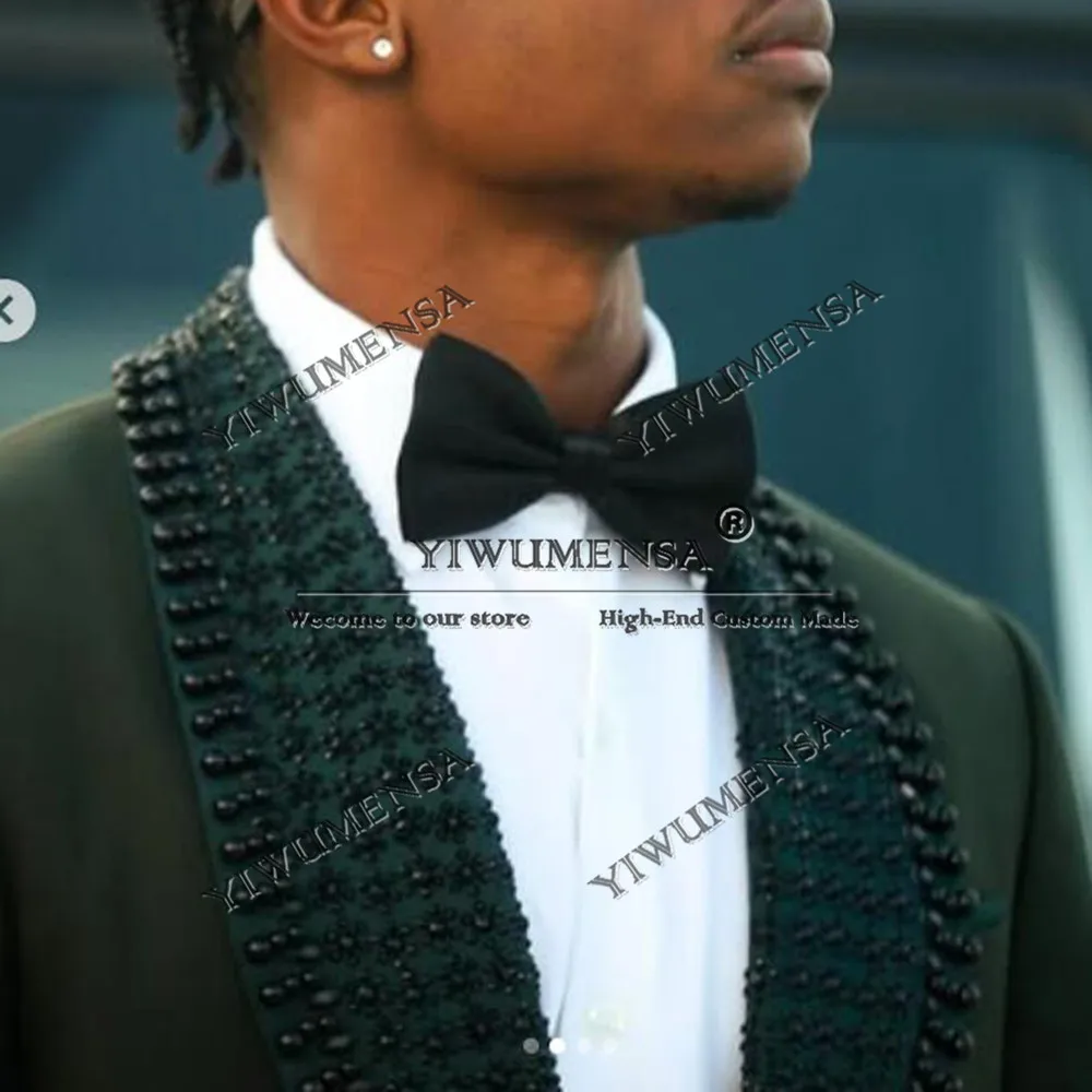 Chic Wedding Suits For Men Pearls Beaded Lapel Prom Blazers Customized 2 Pieces Groom Tuxedo Italian Design Man Banquet Clothing