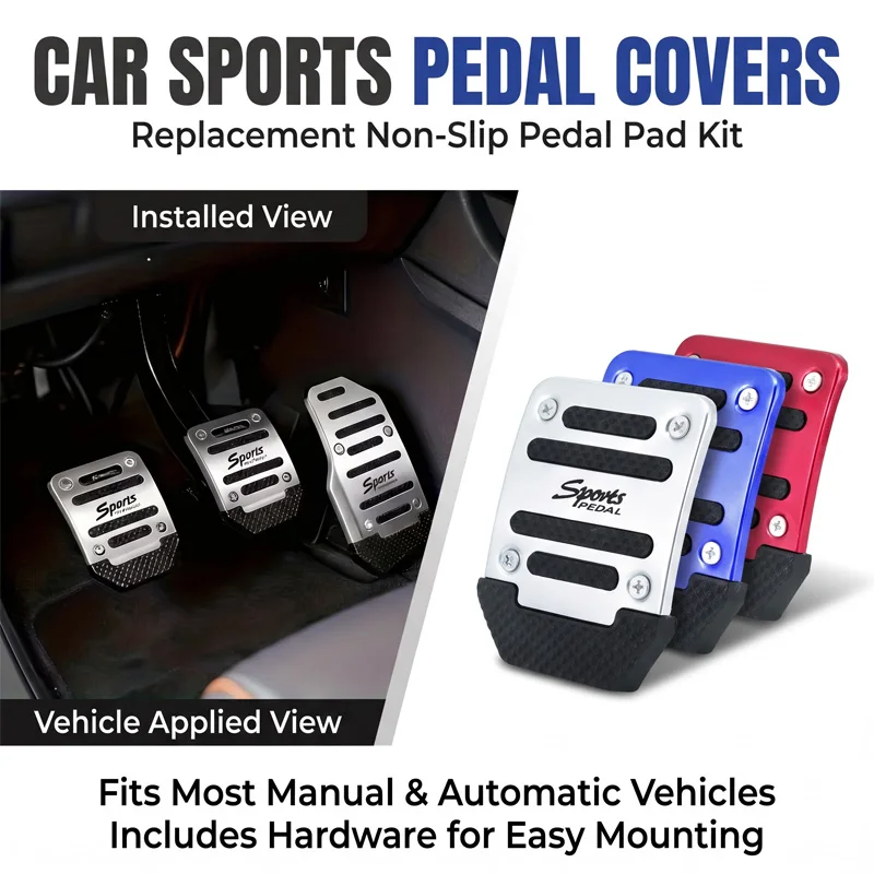 Universal Aluminum Car Pedal Cover Set Non-Slip Automatic Manual Transmission Automatic Manual Transmission Interior Accessory