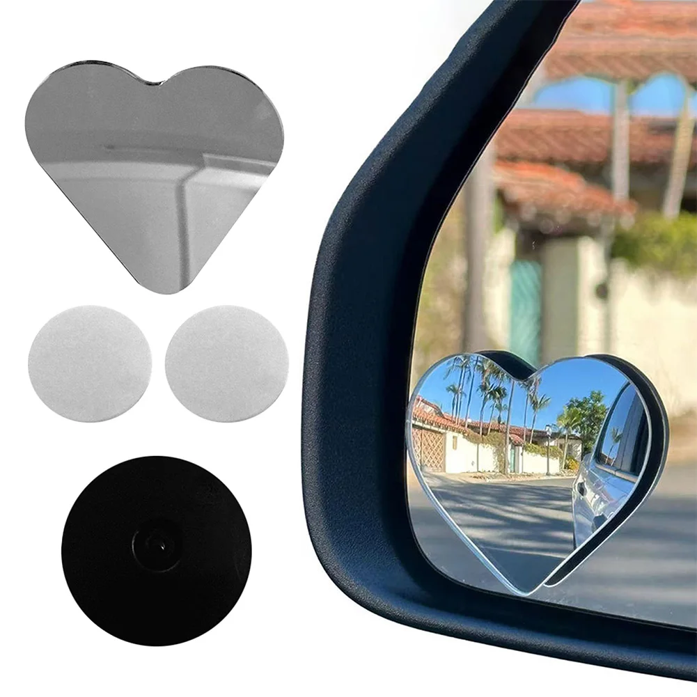 Heart Shaped Blind Spot Mirrors for Cars Universal Fit Stick-On Side Mirror Frameless Side View Mirror Rearview Mirror Auxiliary