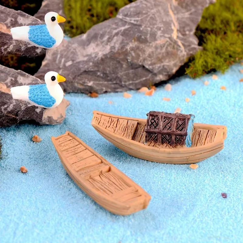 

2PCS Mini Boat Miniatures Fairy Garden Ornament Miniatures Resin Craft Figurine Terrariums Doll House Diy Supplies