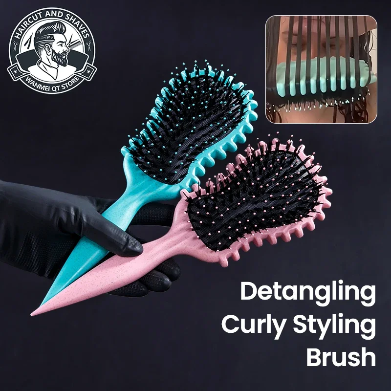 

1pc Pink Curly Hair Brush with Black Bristles - Curl Defining and Shaping Comb Hair Styling Tools Durable Hairbrush