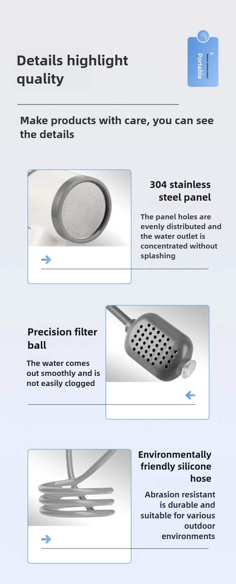 Set Pancuran Portabel Dapat Dilepas Artefak Mandi Luar Ruangan Pancuran Seluler Self-priming Gelembung Pijat Semprotan Mandi Isi Ulang