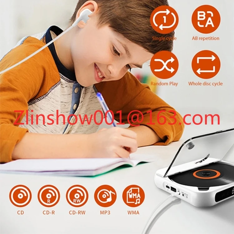 CD Player Rechargeable Touchscreen Headphone Small Music Walkman(Black)