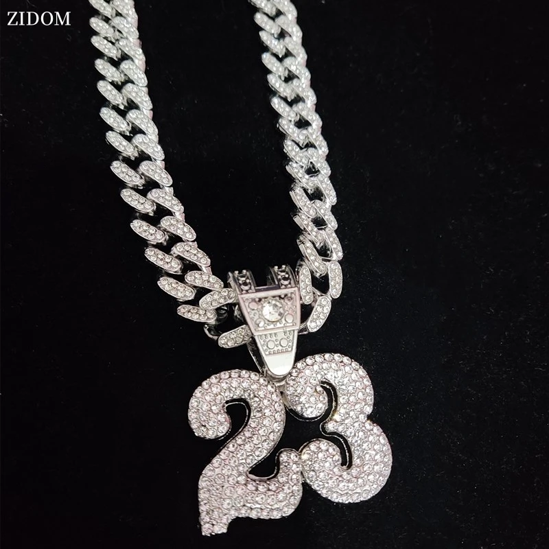 Collier avec pendentif Hip Hop numéro 23, chaîne cubaine, colliers scintillants glacés, bijoux à breloques à la mode, nouvelle collection 2023