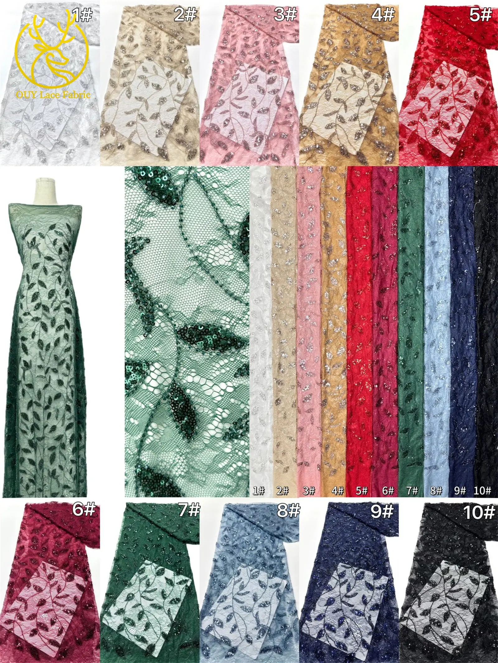 2026 Neuester afrikanischer Pailletten-Spitzenstoff, hochwertiger französischer Mesh-Perlenstickerei-Tüll-Spitzenstoff, ideal zum Nähen von Partykleidern – Detail 3