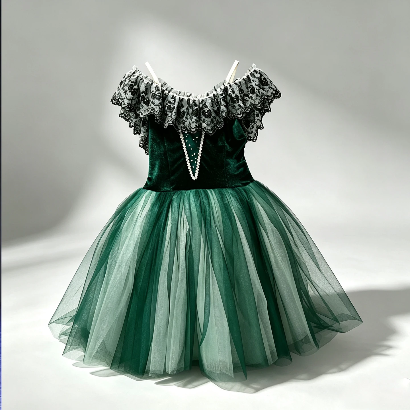 Green Ballet Tutu Skirt Costume for Children Girls Sling Dance Long Dress Dance Skirt Velvet Tops