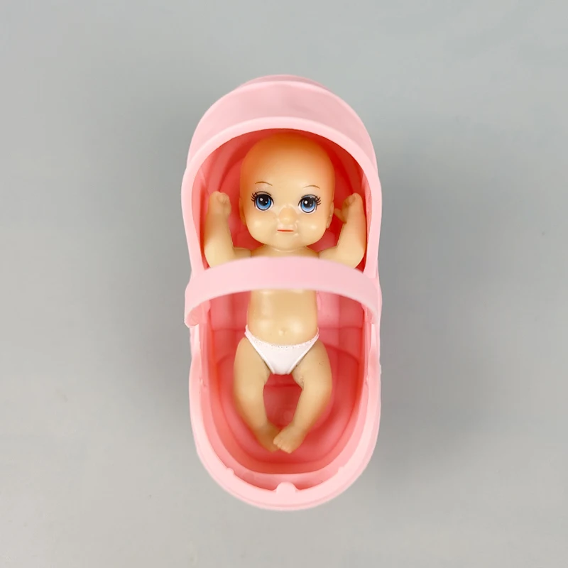 1:12 Plastic DIY Assemble Kids Toy Baby Carriage Stroller Trolley Doll Furniture Happy Family Miniature Dollhouse Accessories - view 5