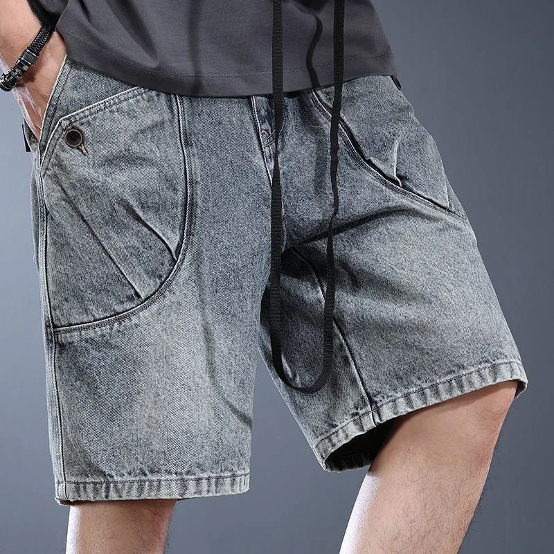 

Summer New Fashionable Solid Color American Retro Sports Denim Shorts Men's Casual Loose Oversized High-Quality Shorts M-3XL