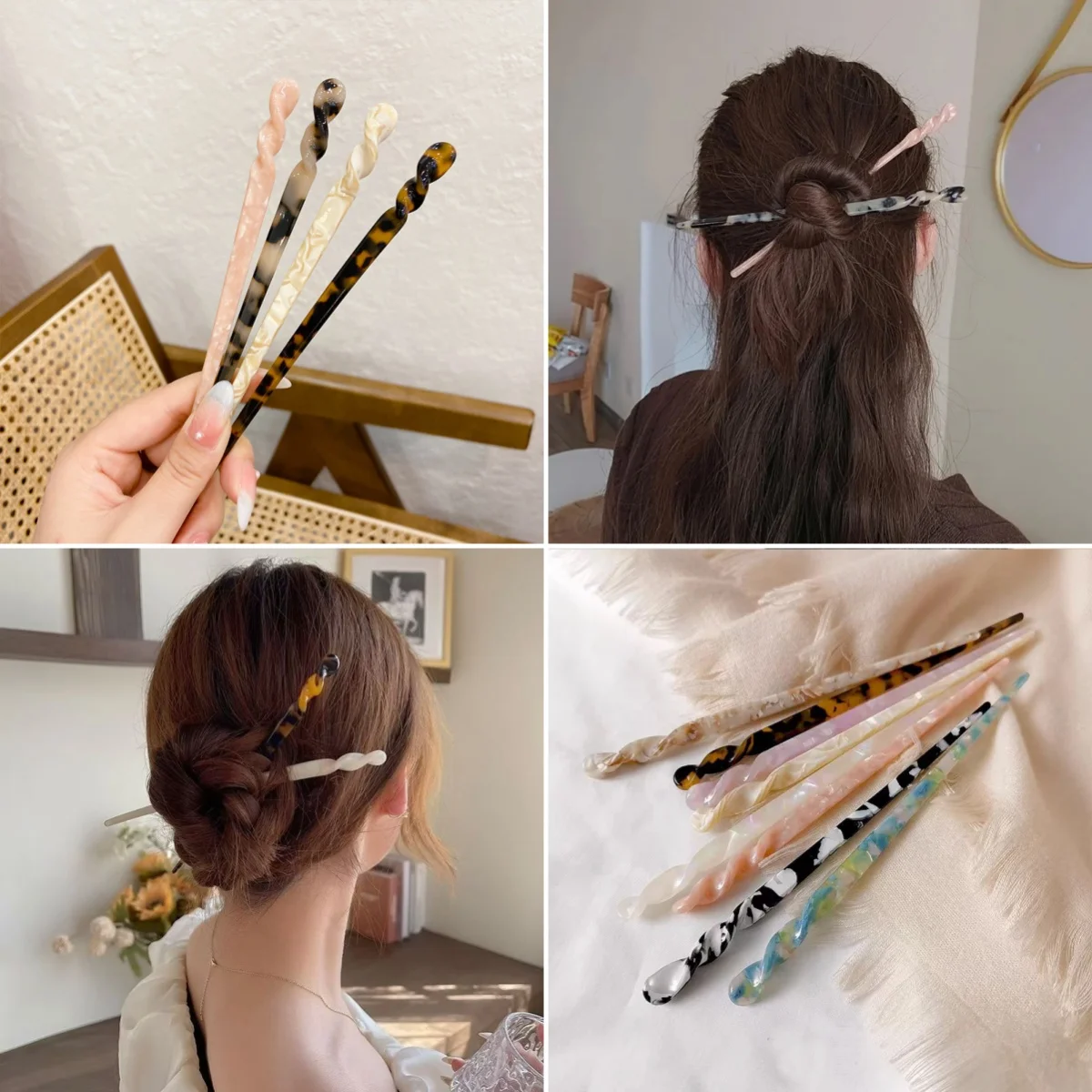 Vintage Chinese Style Hair Sticks for Women Girls Fashion Acetate Chopstick Shaped Hair Clips Pins Jewelry Hair Accessories