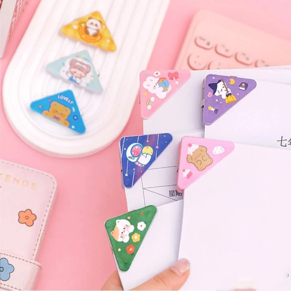 5 buah Bookmark Kartun segitiga klip kertas Meja Organizer foto penjepit Kawaii segitiga halaman pemegang nyaman kartun