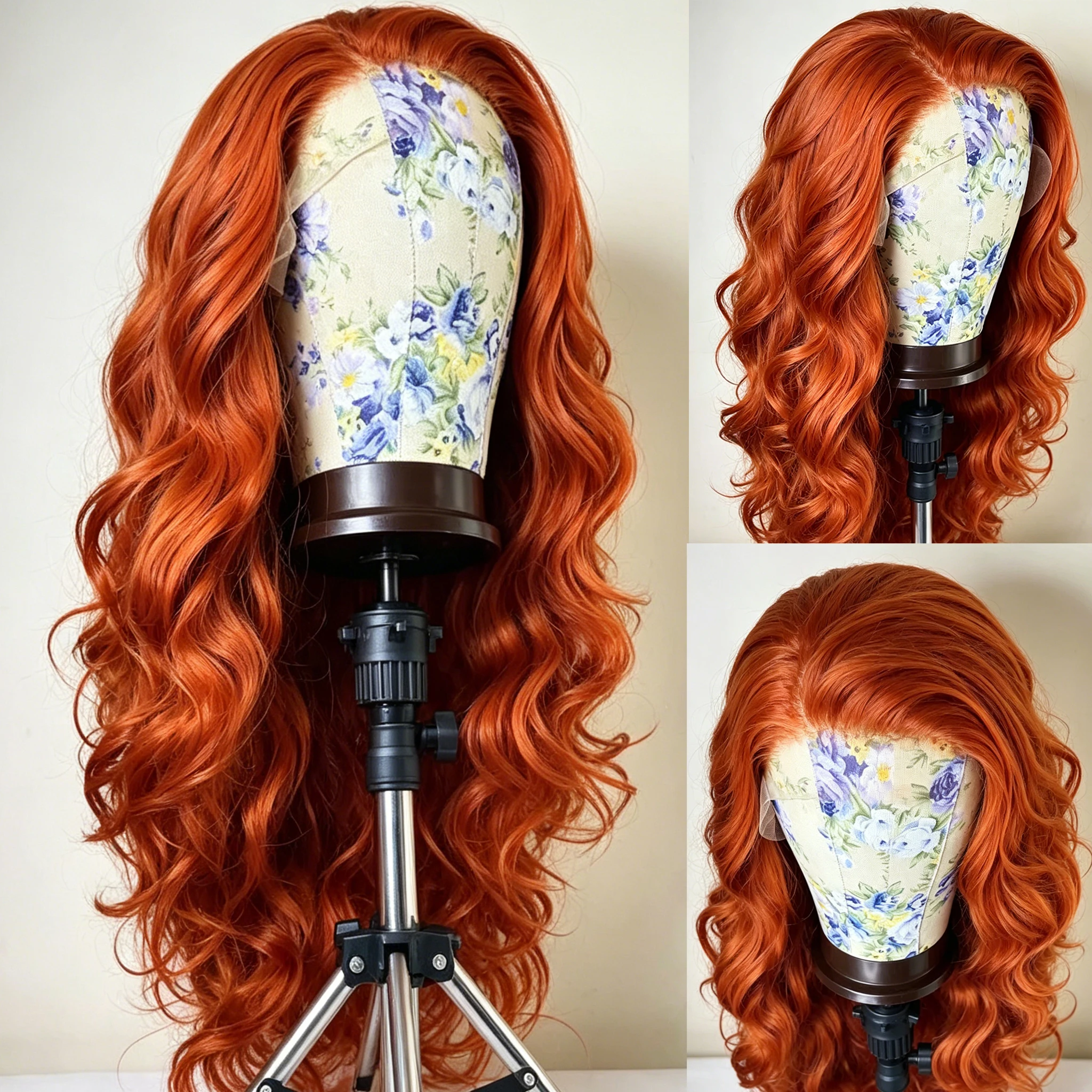 UStyleHair Ginger Lace Front Wig Long Body Wave Light Copper Wig Heat Resistant Synthetic Hair Wig Daily Use Cosplay Wig Fashion