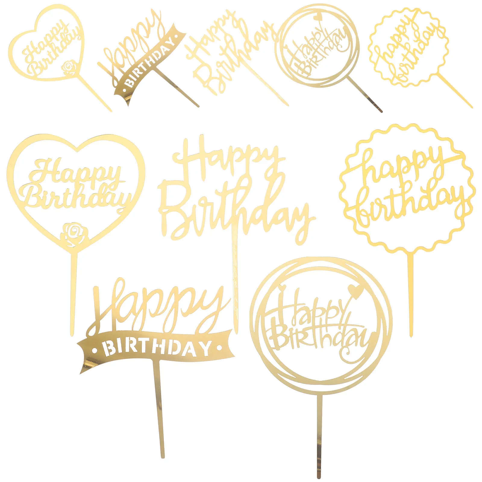 

10Pcs Happy Birthday Toppers Acrylic Cake Decorations Party Supplies Cupcake Toppers Cupcake Topper Cake Decoration