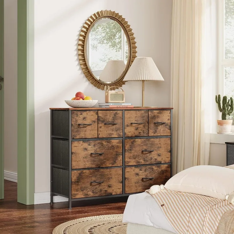 Dresser for Bedroom with 8 Drawers, Wide Fabric Dresser for Storage and Organization, Bedroom Dresser, Chest of Drawers