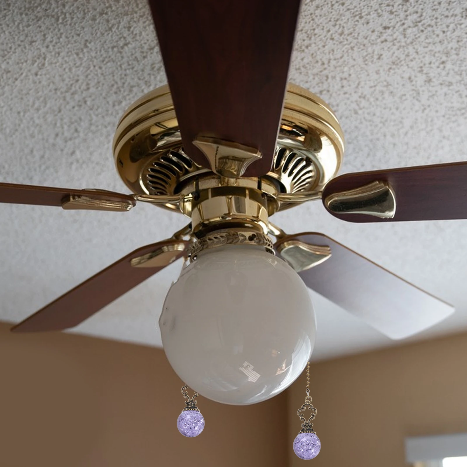 

2pcs Ceiling Fan 14.93Inch Purple Decorative Crackled Glass Ball Bronze Finish Crystal Pendant Extension Extender For Light Lamp