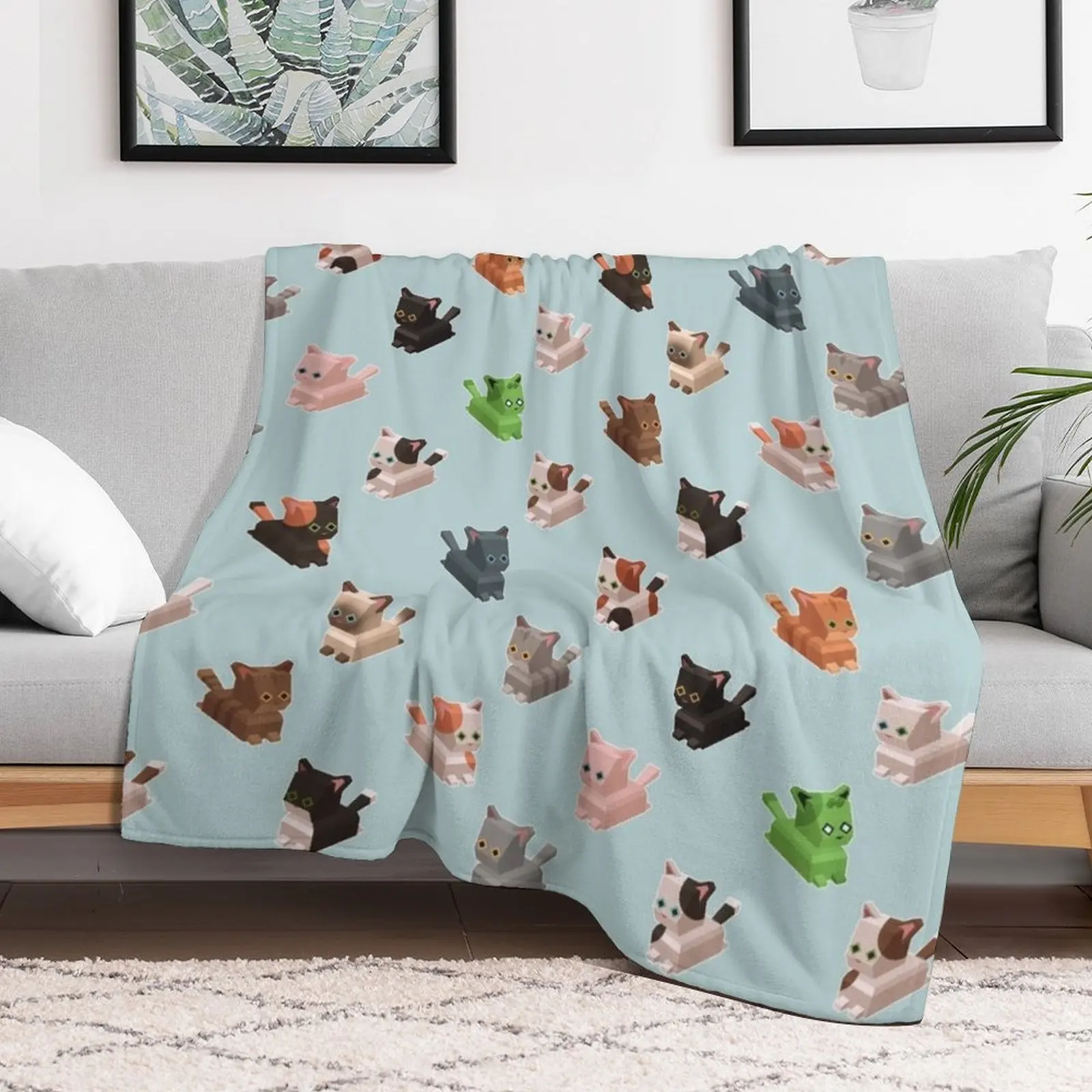 Low Poly Cat Tile Throw Blanket Nap For Decorative Sofa Soft Plaid Blankets