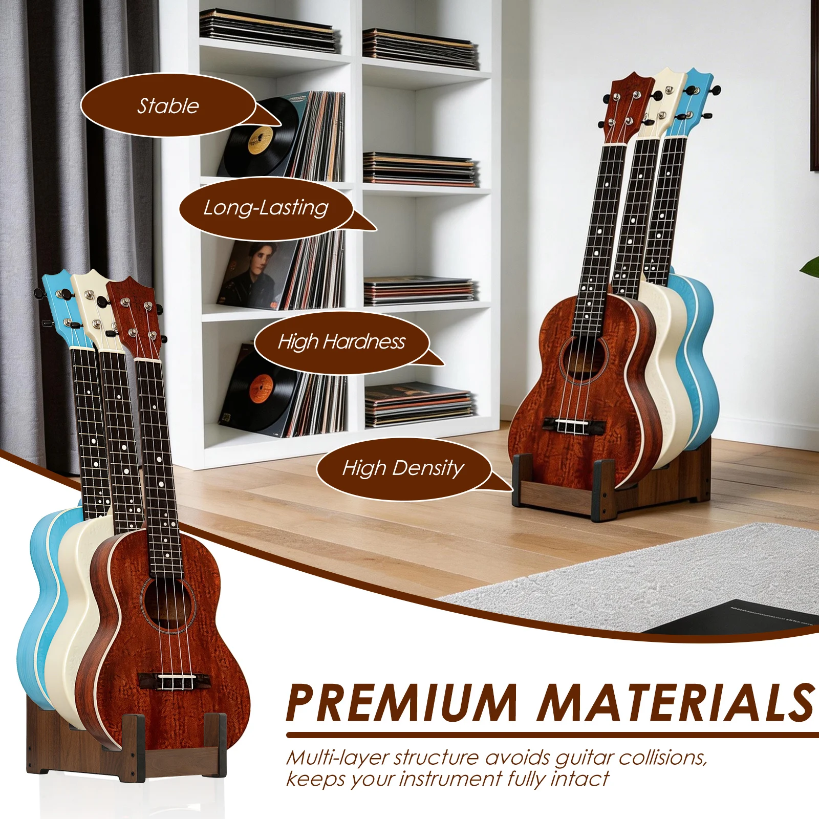 Multi Guitar Storage Rack Wooden Guitar Display Stand 3 Tier Floor Standing Bass Storage Rack Vintage Electric Guitar Organizer