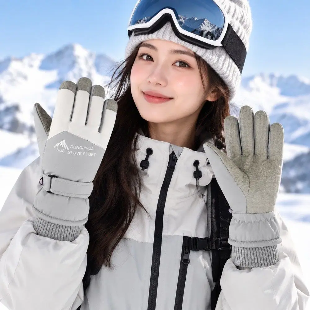 Fleece Lined Winter Skiing Gloves Touchscreen Anti-slip Plush Warm Riding Gloves Windproof Thick Warm Cycling Mitten for Women