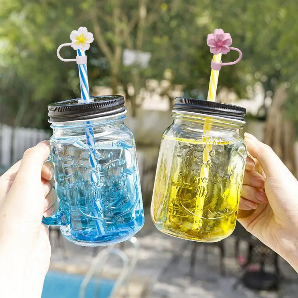 Flower Shaped Straw Cover Silicone Straw Cap Set for 10mm Diameter Straws Cute Dust-proof Covers for Drinking