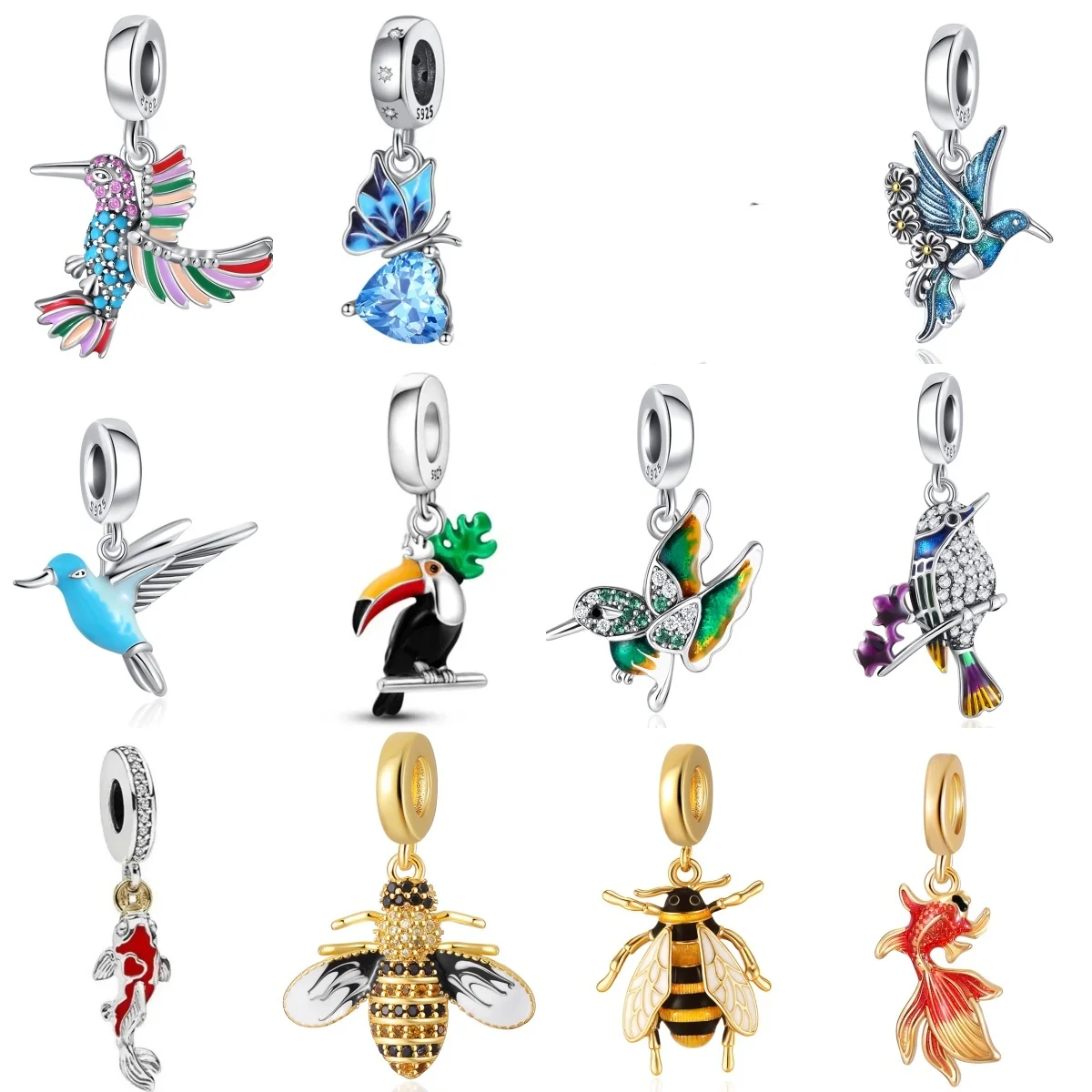 New 925 silver pendant hummingbird&bee bead, suitable for original bracelets, necklaces, jewelry DIY women's accessories