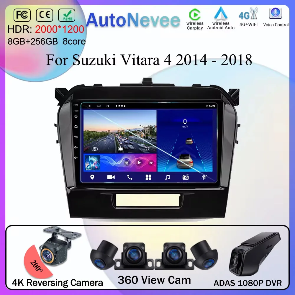 

Автомобильная магнитола на Android 13, головное устройство, мультимедийный плеер для Suzuki Vitara 4 2014-2018, GPS-навигация, Carplay, Android, автомобильный № 2din, DVD