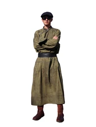 Traditional Mongolian Men's Robe  Tang Suit style ethnic male Clothing Retro Casual Asian costume