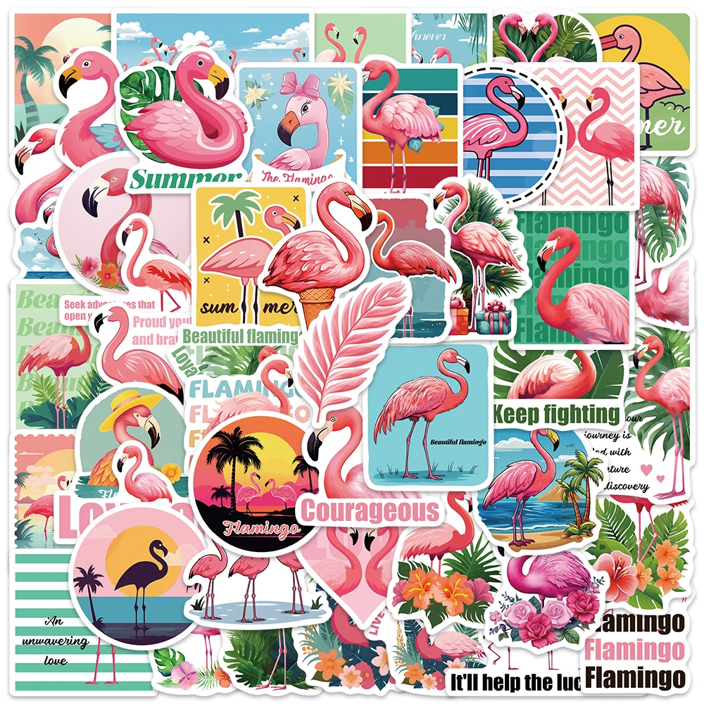 

50PCS Cartoon Flamingo Animal Pink Ins Stickers Cute Children DIY Fridge Phone Laptop Car Guitar Laptop Toy Decal Decoration