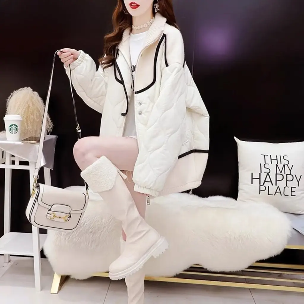 

Women's Quilted Stitching Sweater Cardigan Loose Knitted Coat Fashion Design Sense Autumn Winter Thick Small