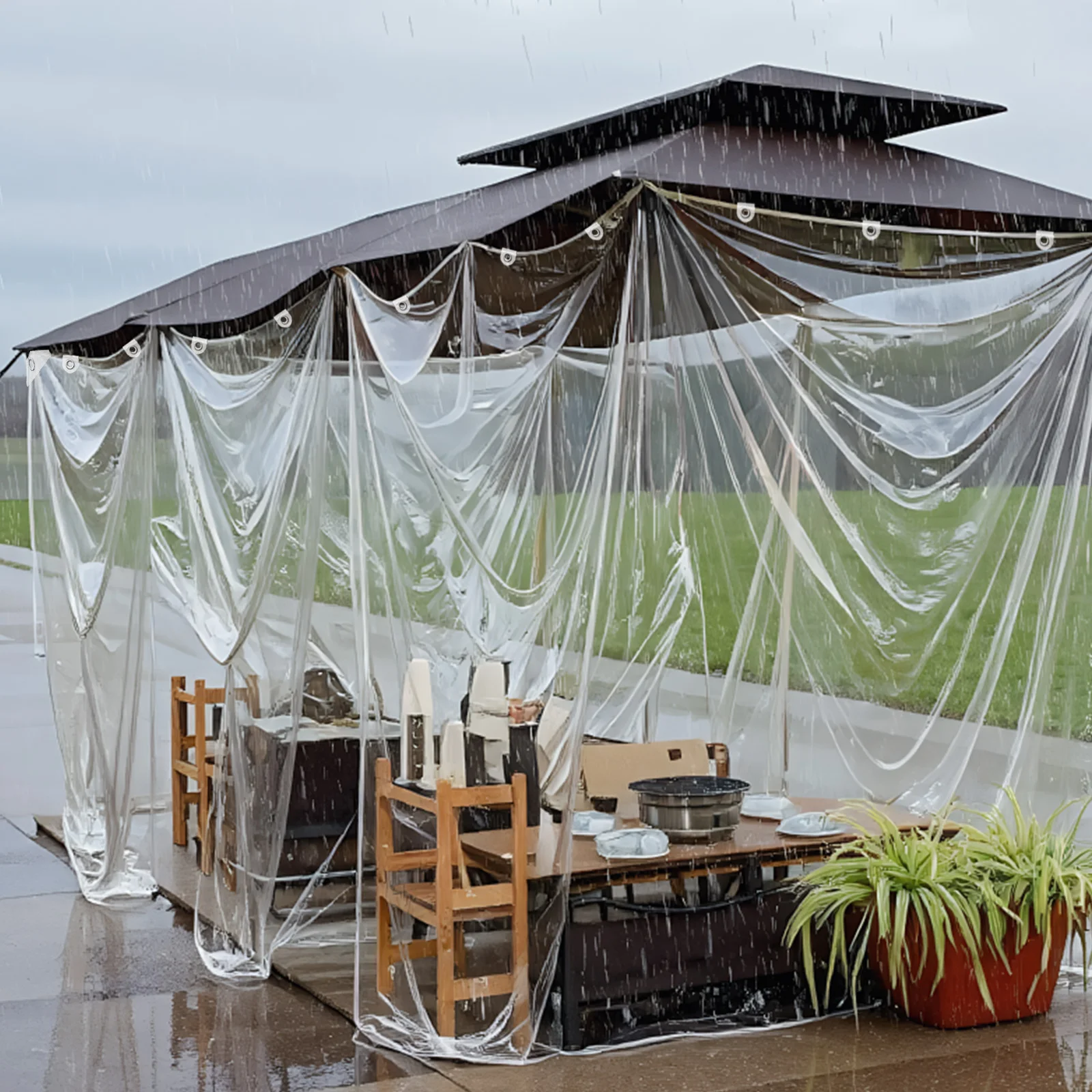 High Quality Waterproof PVC Tarp Upgrade Eyelet Reinforcements 420 g/m² Transparent Tarpaulin Weatherproof Rain Cover Outdoor