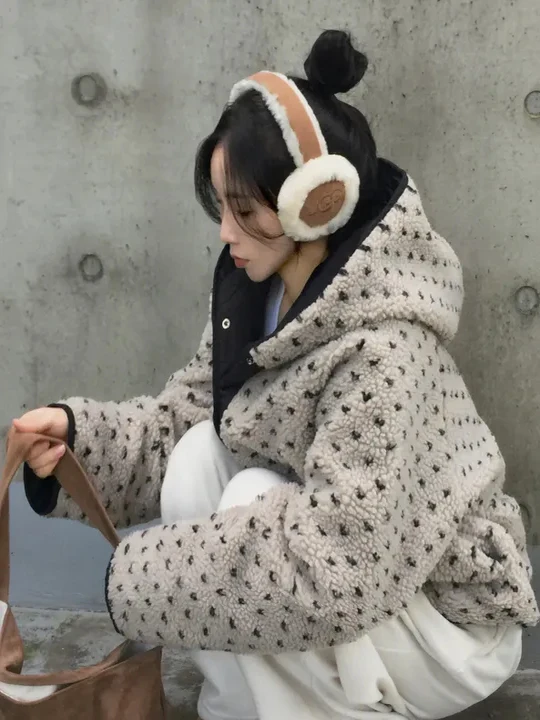 

Double-Sided Wear Thiened Hooded Jaet Women's Faionable Winter Cotton Coat Casual Versatile Sle Zipper Closure