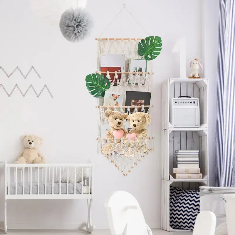 Hammock For Stuffed Animals Boho Woven Wall Rack Toy Hammock With Tassels For Dorm Apartment Nursery Home Living Room Party