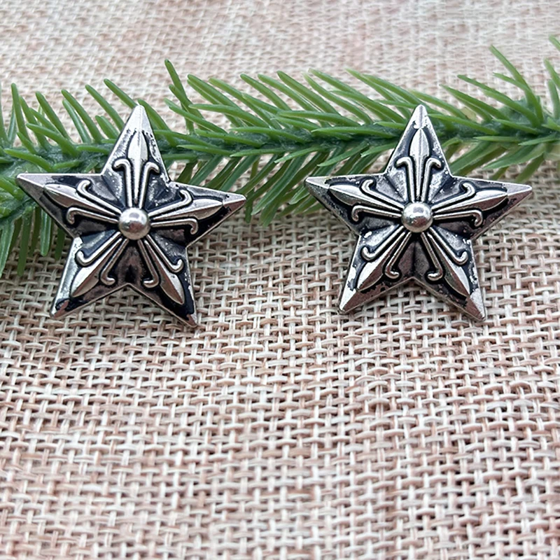 10 Pcs Metal Conchos Rivet Stud Spike Button Rivets for Leather Bag Decor Clothes Shoes DIY Craft Accessories Five Pointed Star