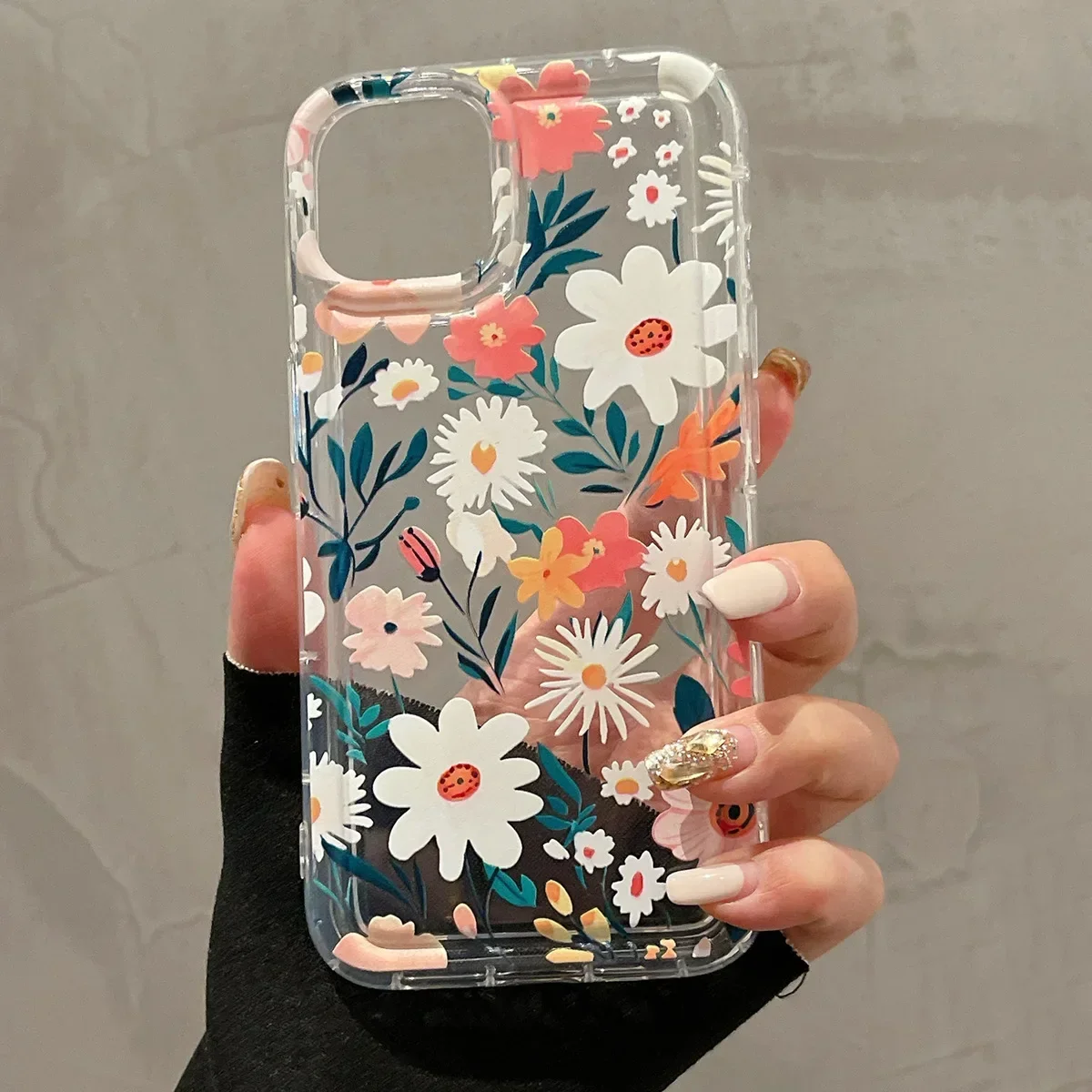 Modne, gorąco sprzedające się kolorowe kwiaty etui na telefon TPU do iPhone'a 15 Plus 14 13 Pro 12 11 Pro Max przezroczyste etui odporne na wstrząsy