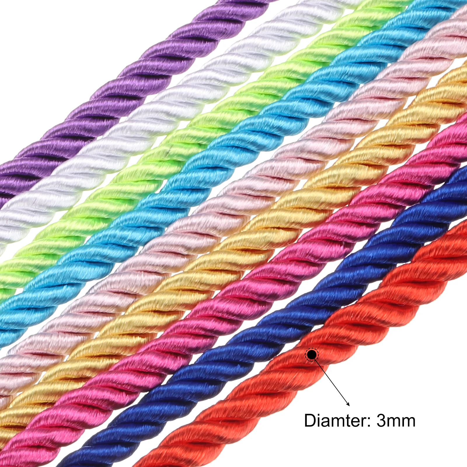 Uxcell 5 Yard 3mm Twisted Cord Trim 3-Ply Twine Braided Rope Shiny Thread String for Craft Gift Bag Curtain Christmas Decor