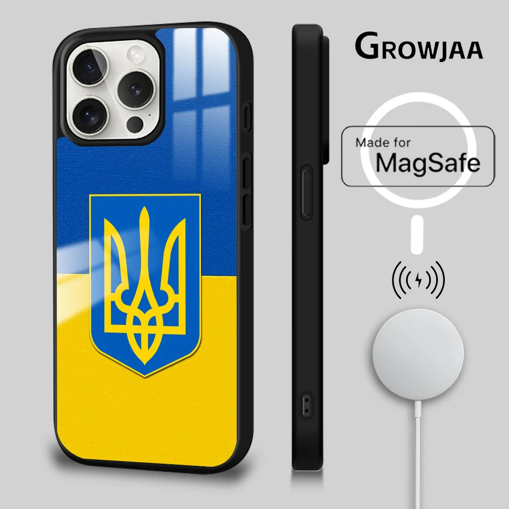 flag of ukraine pattern Phone Case For iPhone 16 15 14 13 12 11 Pro Max Plus Mini Magsafe Mirror Wireless Magnetic Funda