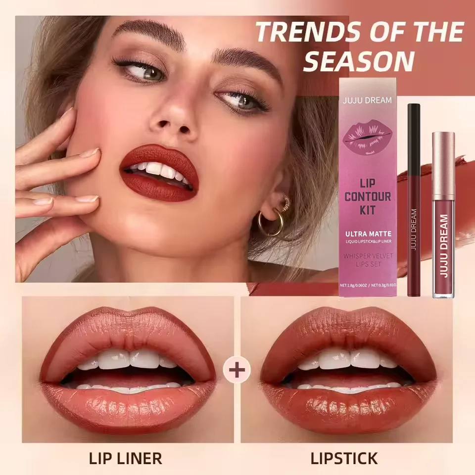 Set di matite per labbra e rossetti in velluto a sei colori: cosmetici per labbra a doppia funzione, impermeabili, duraturi, facili da applicare