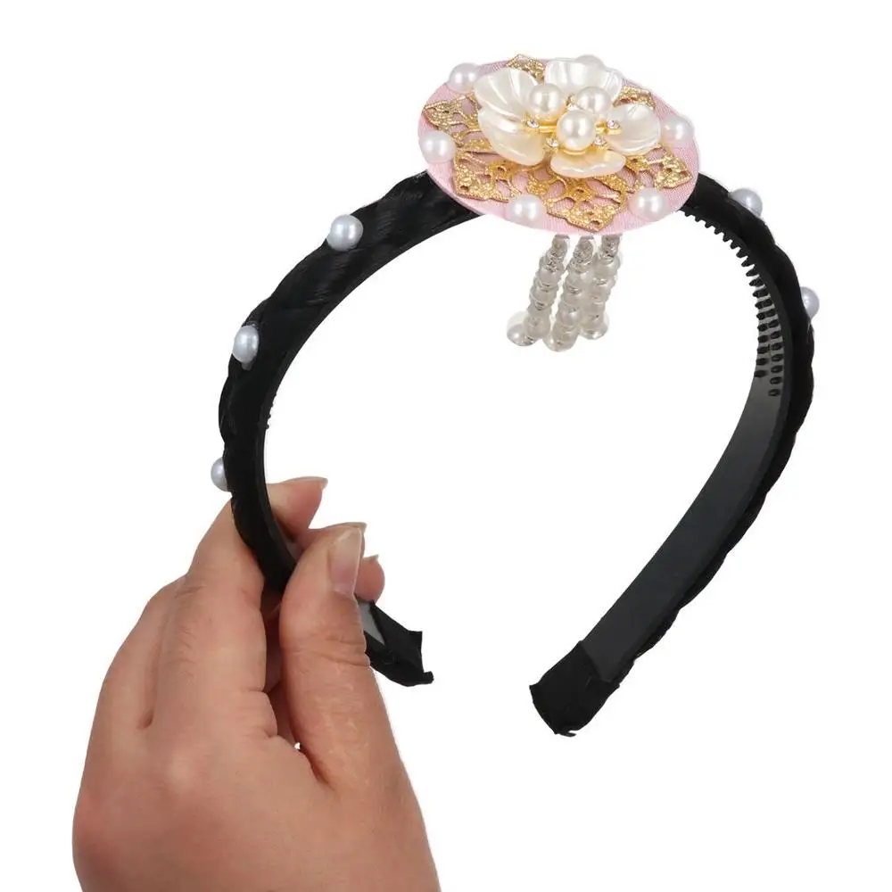 

Retro Flower Korean Headband Pearl Traditional Hanbok Hairband Headdress Tassels Stage Dance Hair Hoop Ladies