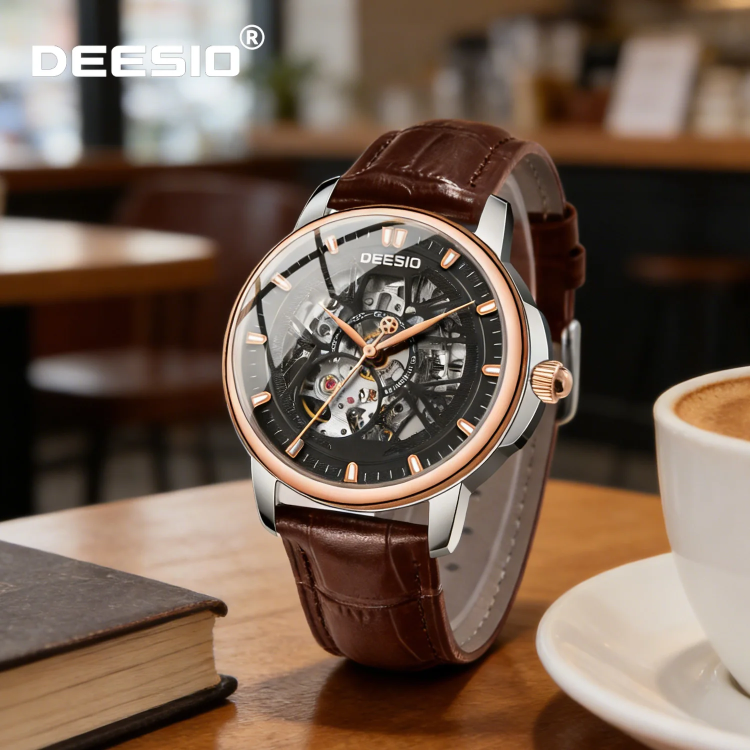 

Deesio Men's Automatic Mechanical Watches Leather Watch Strap Luminous Stainless Steel 30M Water Proof Fashion Casual Watch