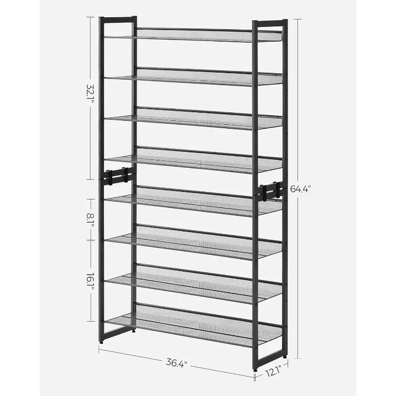 8-Tier Metal Shoe Organizer for Garage, Entryway, 4-Tier Set of 2 Stackable Shoes Shelf with Adjustable Flat or Angled Shelves