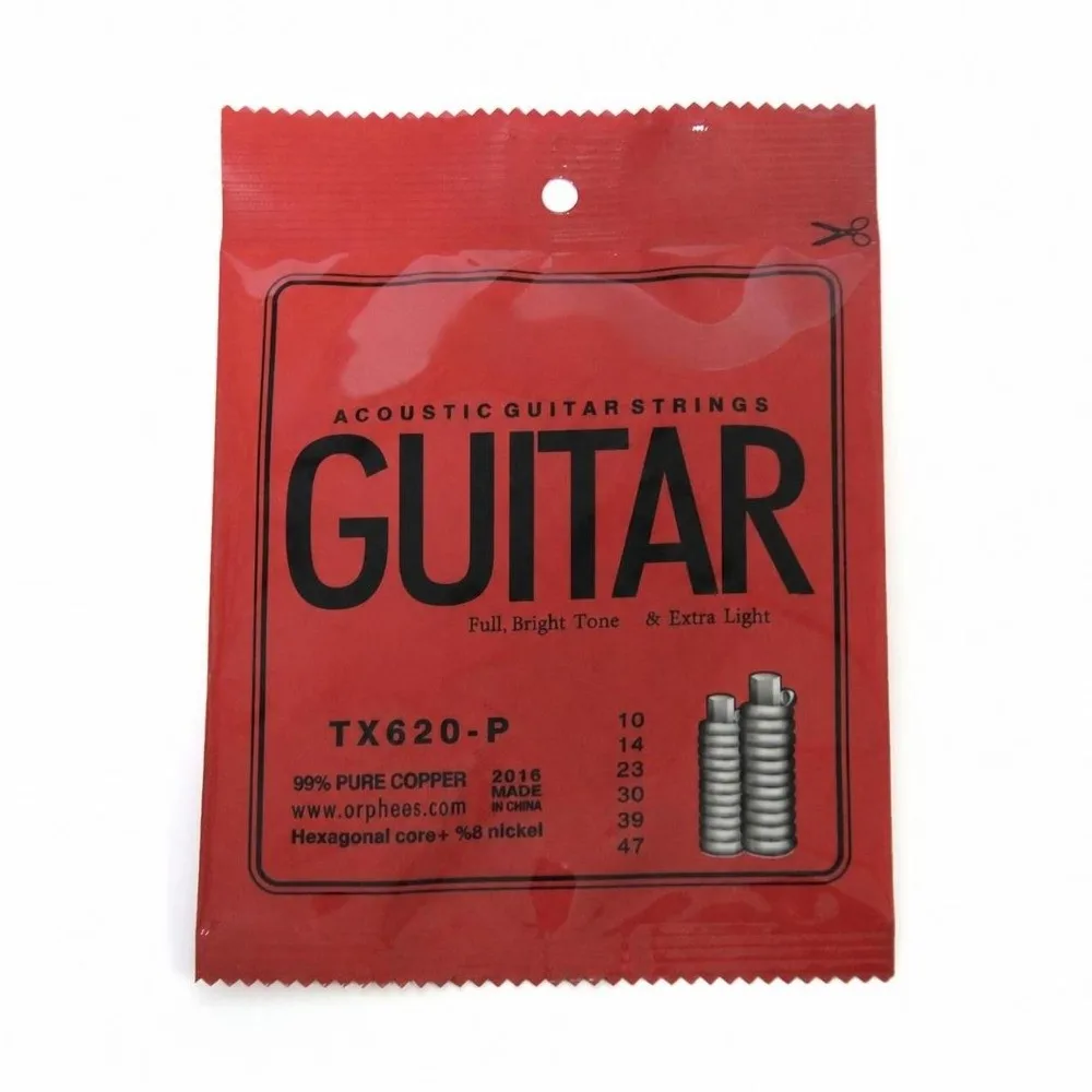 10PCS Copper Wire Wound Acoustic Guitar Strings With Ball End Gauge .010-.047 Folk Guitar Strings High-Carbon Steel Core