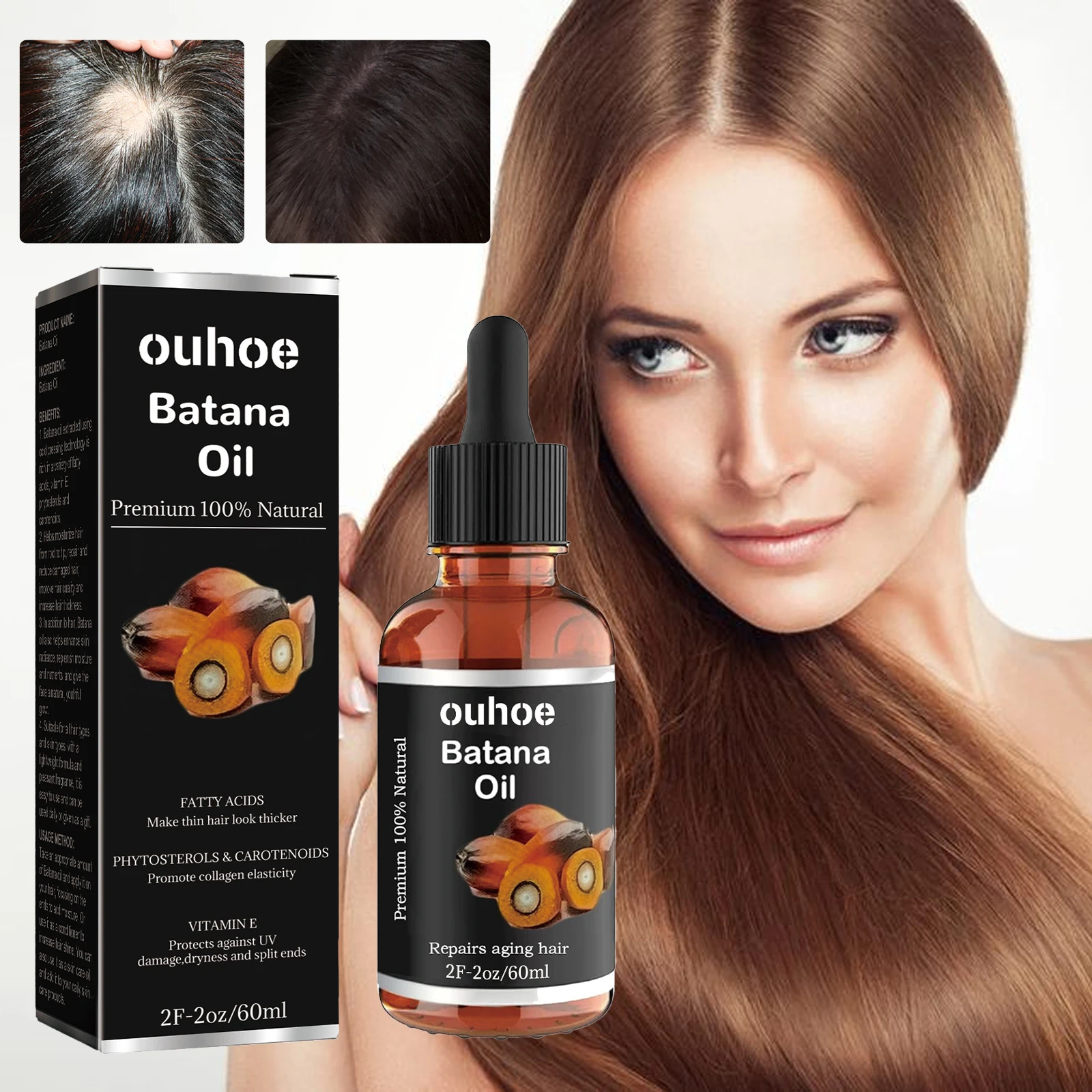 OUHOE Batana essential oil Supports Healthy Hair Growth Repairs Damaged Hair Improves Hair Quality and Moisturizes Hair Care oil