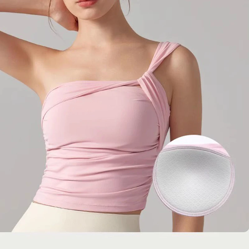 Reggiseno sportivo ad alto impatto con spalla singola da donna Reggiseni yoga con coppa fissa ammortizzante Canottiera fitness per biancheria intima da corsa