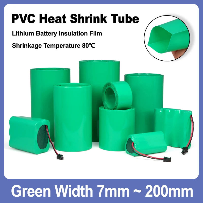 

1M ~ 20M Green Battery Films Width 7mm ~ 200mm Insulated Sleeving Protection Wrap PVC Heat Shrink Tube for Lithium Battery Packs