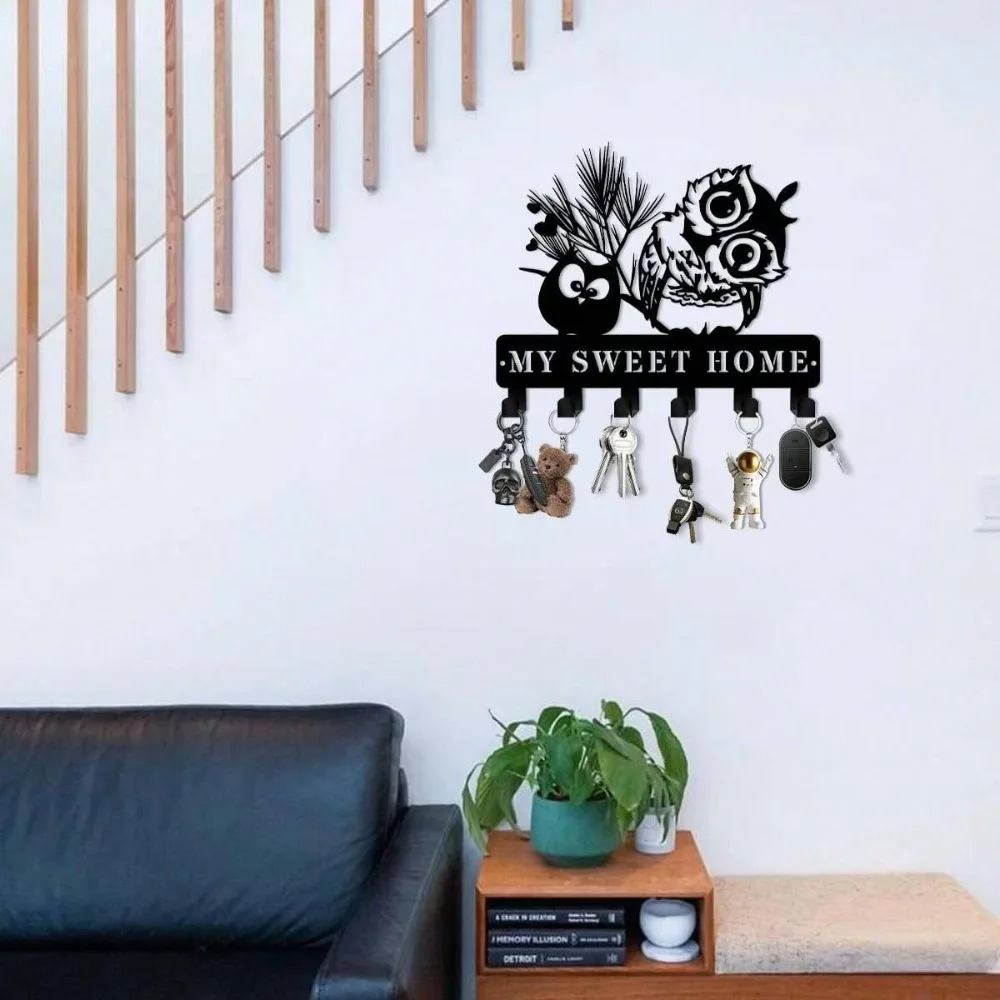 Handmade Owl Key Holder Wall Mount – Boho Metal Organizer Rack, 9.8in Entryway Decor for Keys, Hats view 6