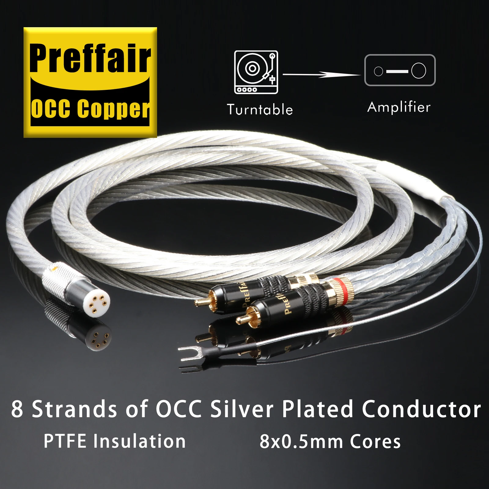 Câble d'interconnexion pour tourne-disque vinyle, droit/angulaire, 5 broches DIN vers 2 RCA, prise RCA autobloquante en or 24K, câble de signal phono anti-bruit