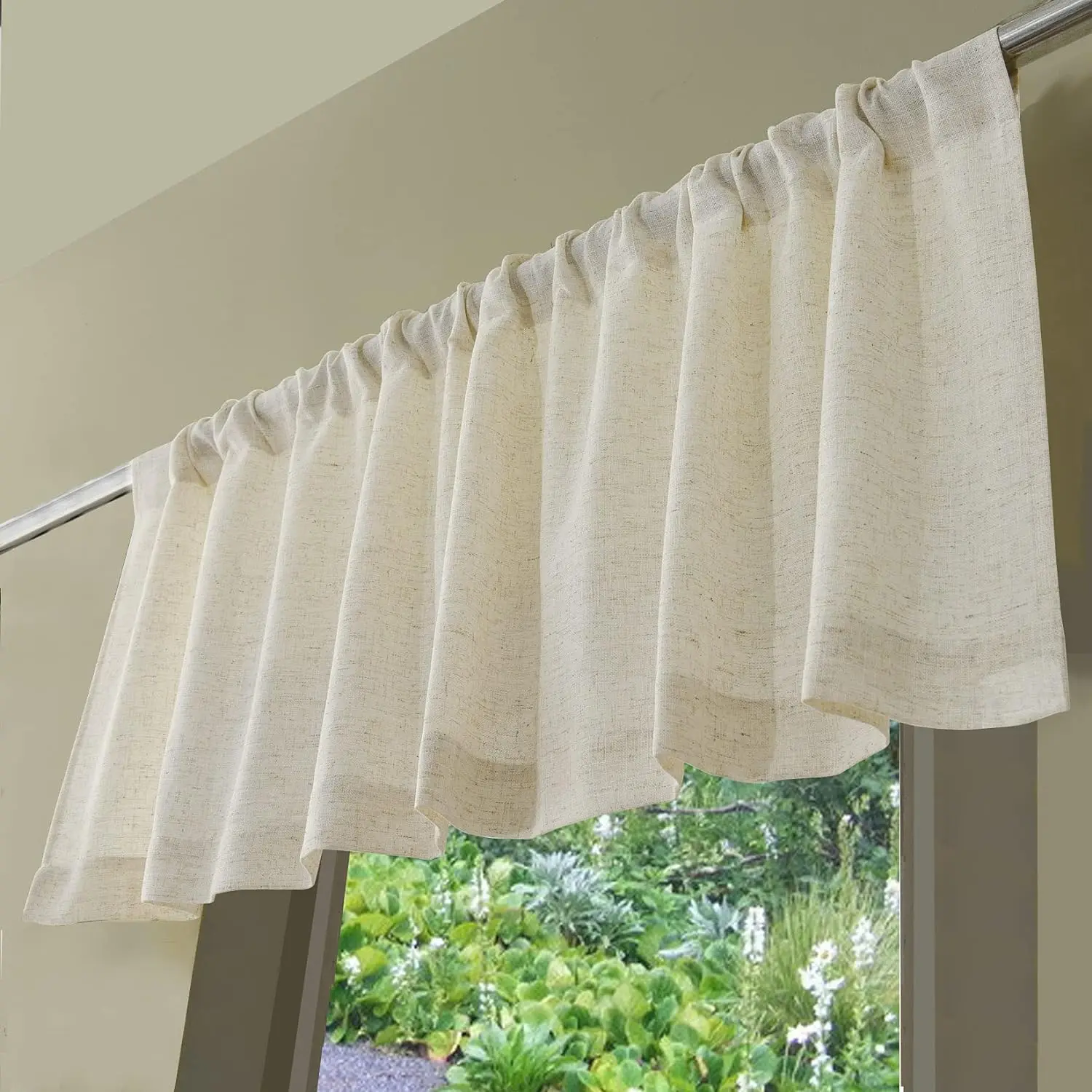 1 Pack Linen Valance for Windows Kitchen Living Room Valances Rod Pocket Farmhouse Country Bathroom Small Window Treatment
